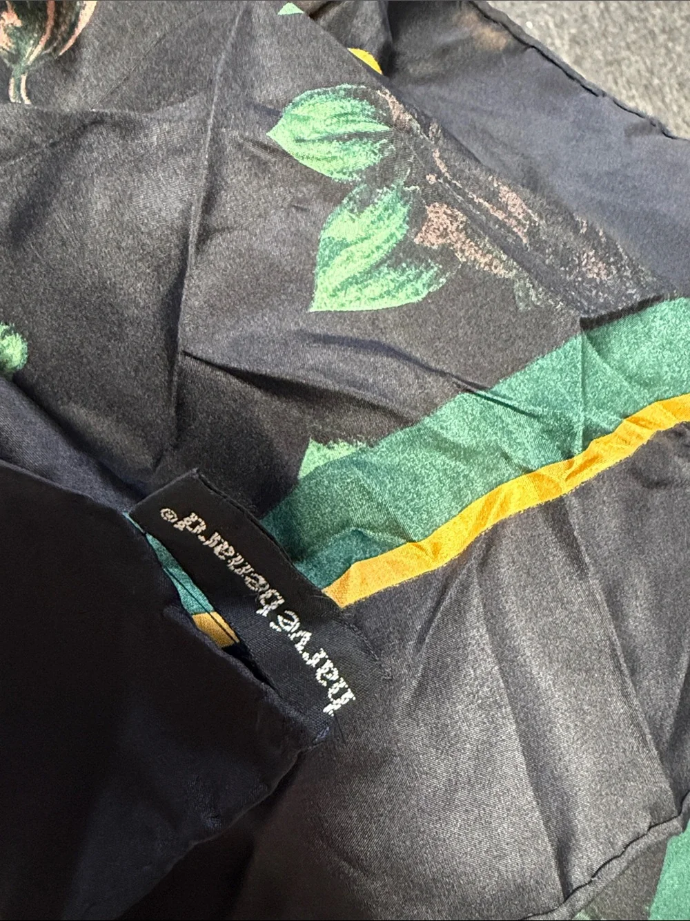 Navy Floral Silk-Look Neck Scarf with Yellow Blooms